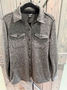 Eddie Bauer Gray Marled Sweater Fleece Shacket Button Front Women’s M Utility